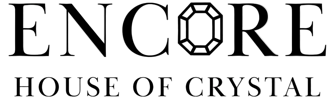 Logo of Encore House of Crystal with a black gemstone icon on a white background