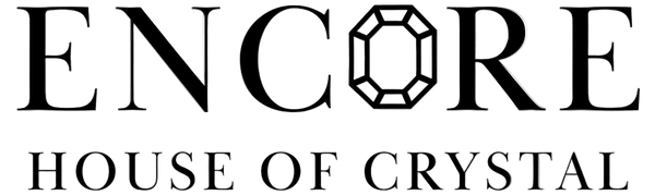 Logo of Encore House of Crystal with a black gemstone icon on a white background